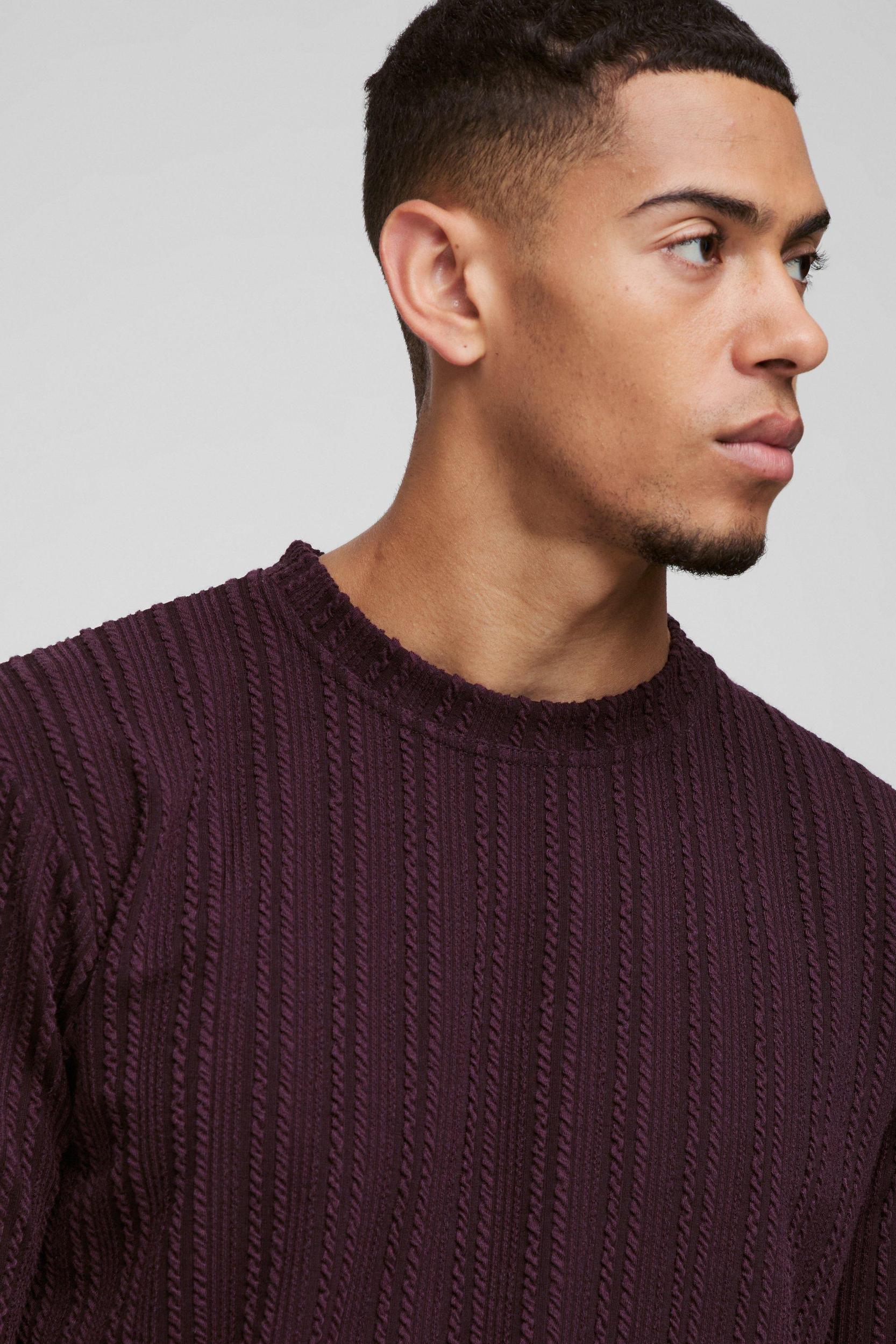 Boxy Cable Long Sleeve Sweatshirt | boohooMAN USA Product Image