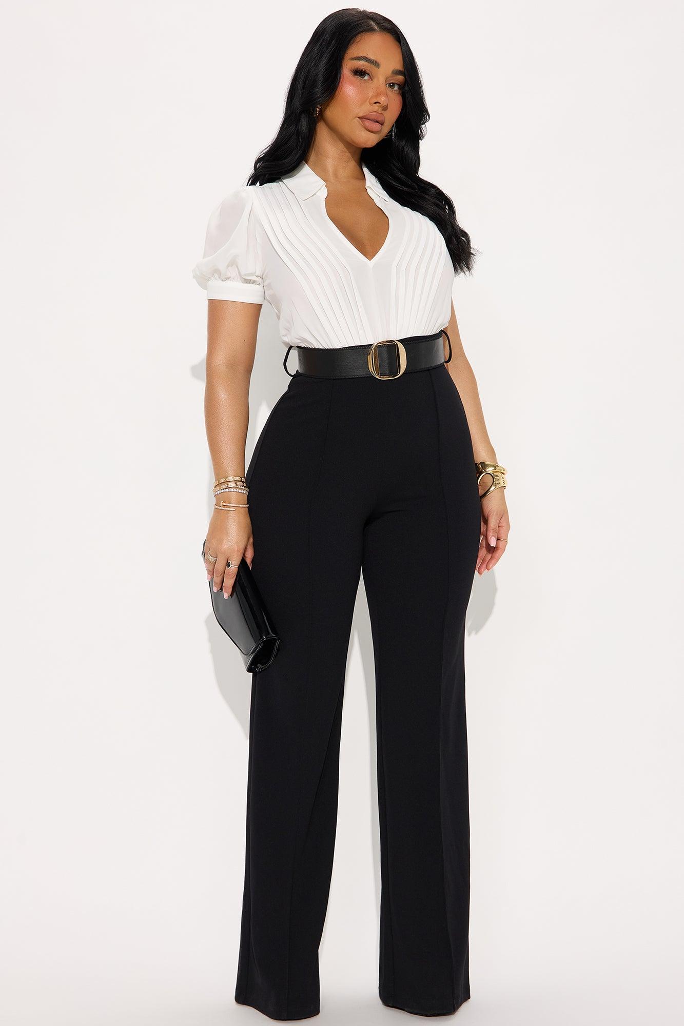 Solany Belted Jumpsuit - White/Black Product Image