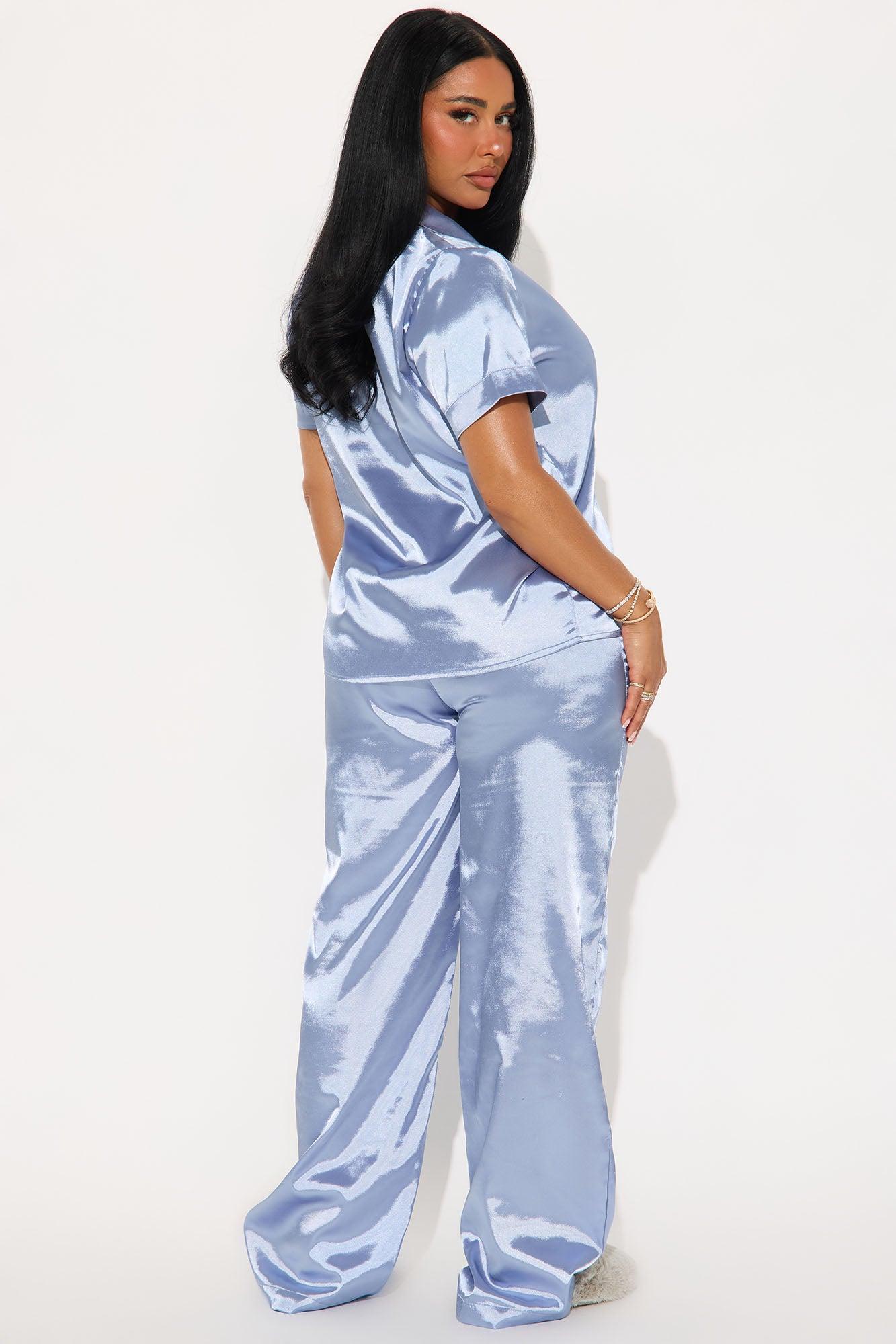 Pillow Fight Satin PJ Pants Set - Light Blue Product Image