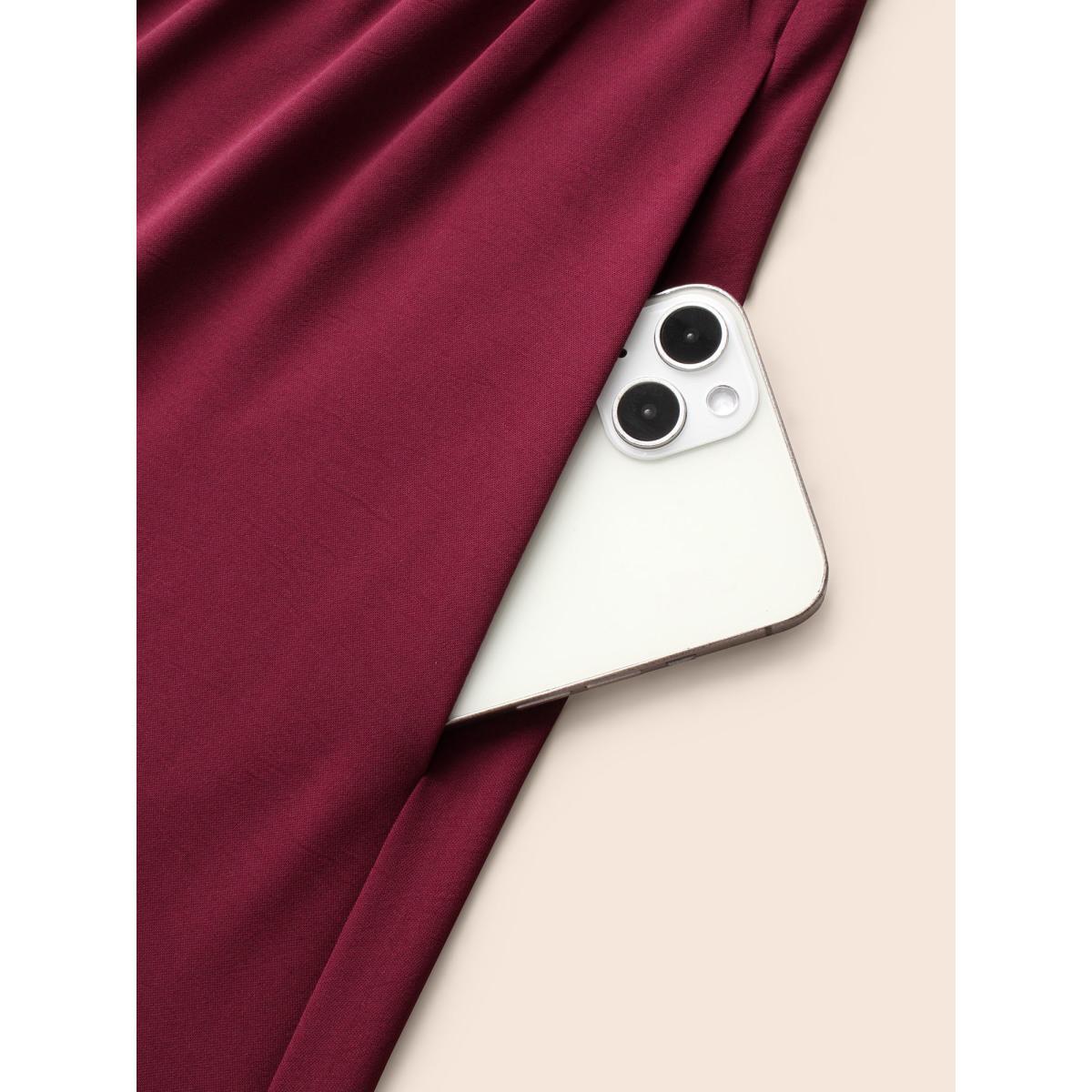 Plus Size Overlap Collar Ruched Lantern Sleeve Maxi Dress Burgundy Women Elegant Gathered Overlap Collar Long Sleeve Curvy BloomChic 18-20/2X Product Image