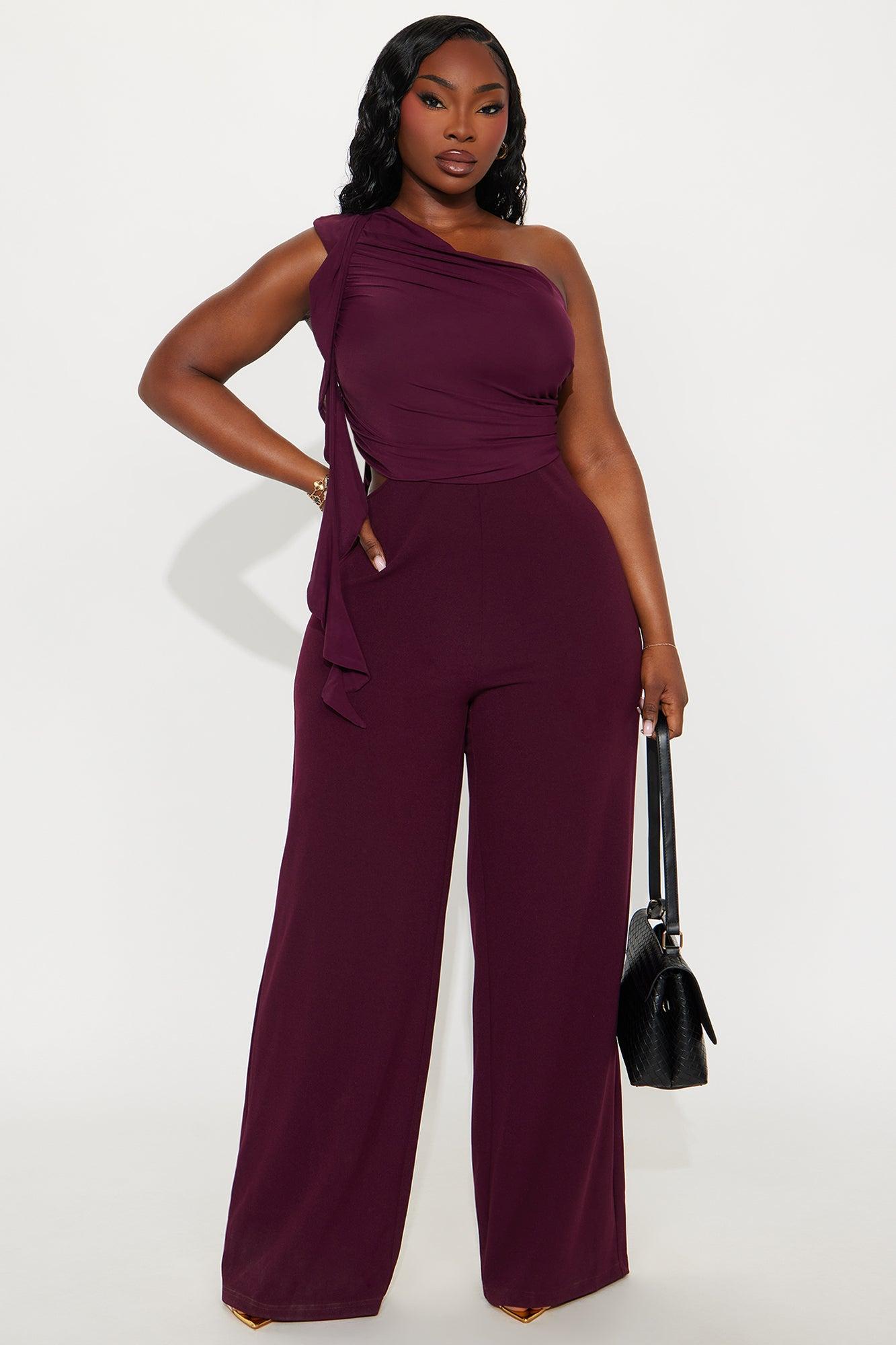 Lorelei One Shoulder Wide Leg Jumpsuit - Burgundy Female Product Image