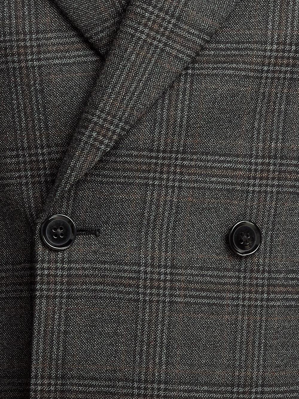 Wool Plaid Double Breasted Peak Lapel Suit - Charcoal Product Image
