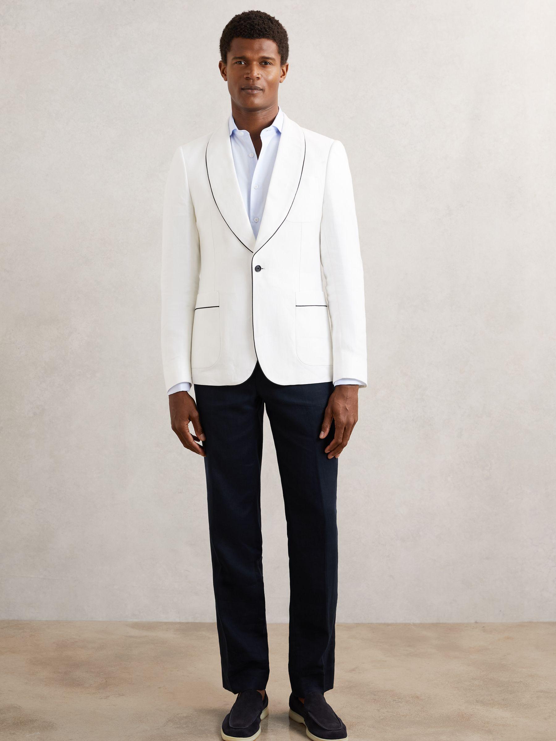 Single-Breasted Blazer with Linen in Ivory White Product Image