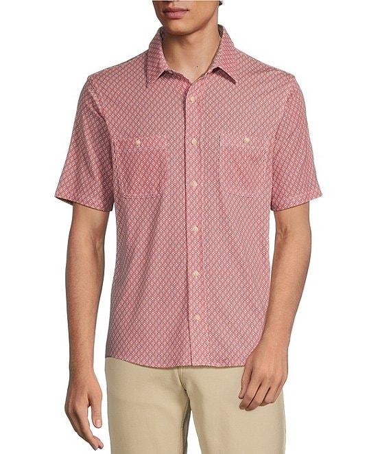 Rowm Rec + Relax Short Sleeve Geometric Print Knit Button-Front Shirt Product Image