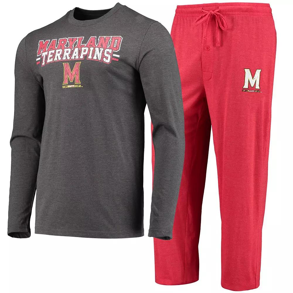 Men's Concepts Sport Red/Heathered Charcoal Maryland Terrapins Meter Long Sleeve T-Shirt & Pants Sleep Set,  Product Image
