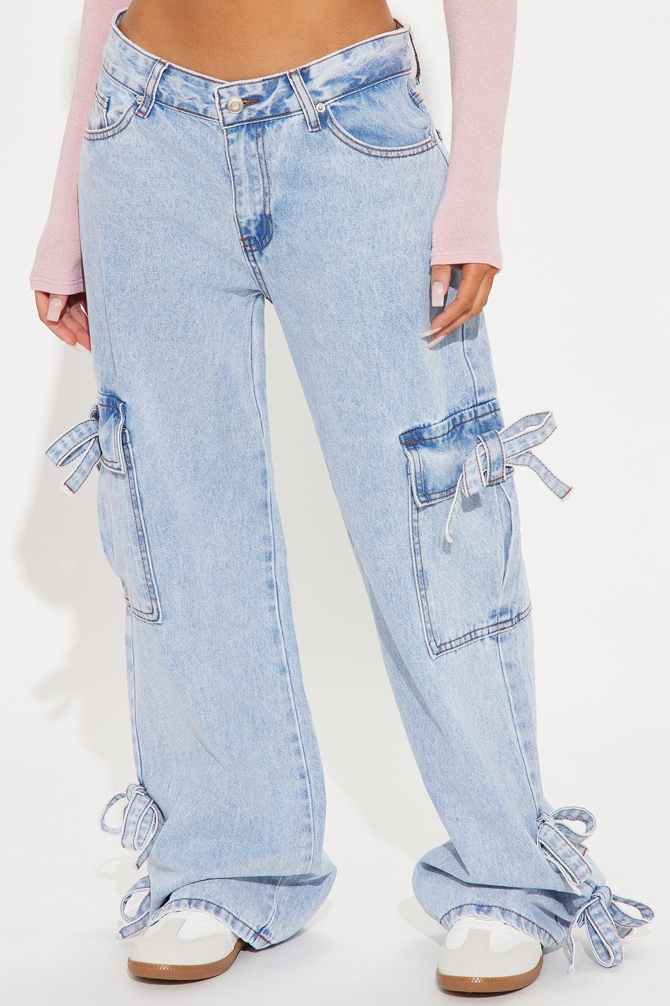 Best By Far Bow Baggy Cargo Jeans - Light Wash Product Image