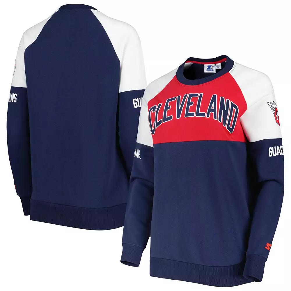 Women's Starter Navy/Red Cleveland Guardians Baseline Raglan Pullover Sweatshirt, Size: XS, Grd Blue Product Image