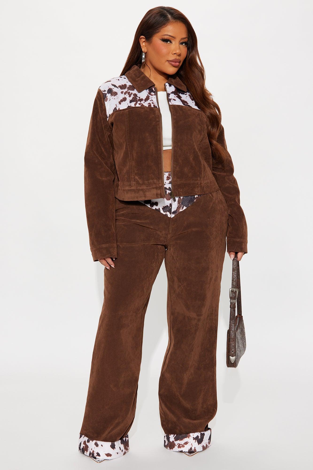 Saddle Up Faux Suede Wide Leg Pant - Brown/combo Female Product Image