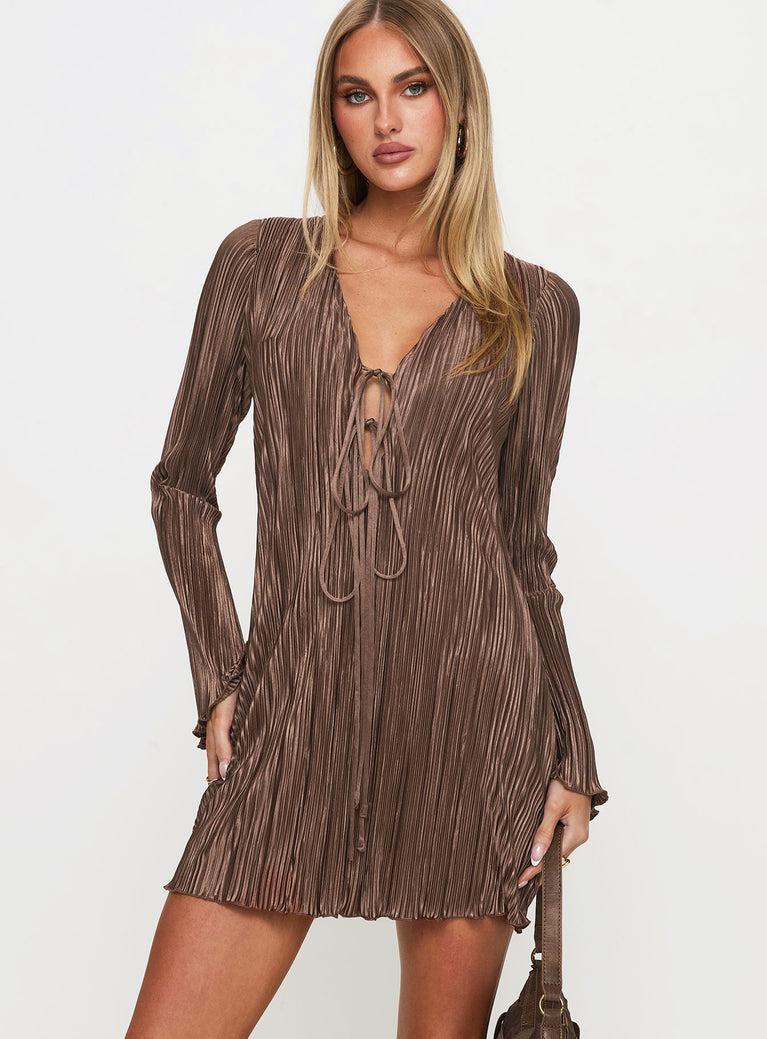 Malop Long Sleeve Mini Dress Chocolate Product Image