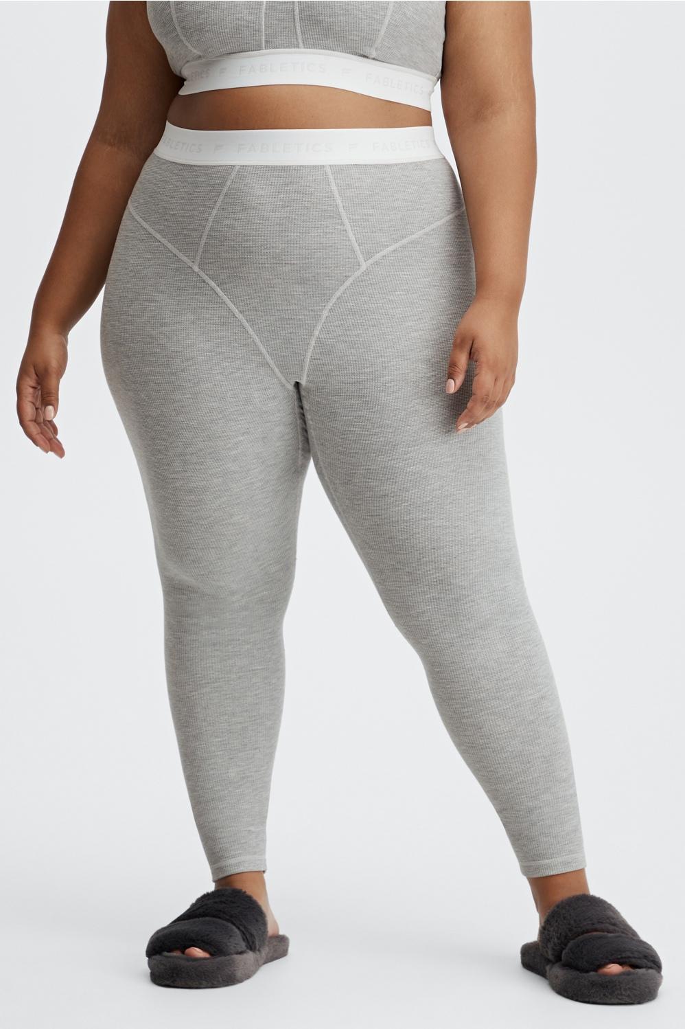 Fabletics Fabletics Waffle High-Waisted Legging Womens Light Grey Heather/White Logo plus Size 1X Product Image