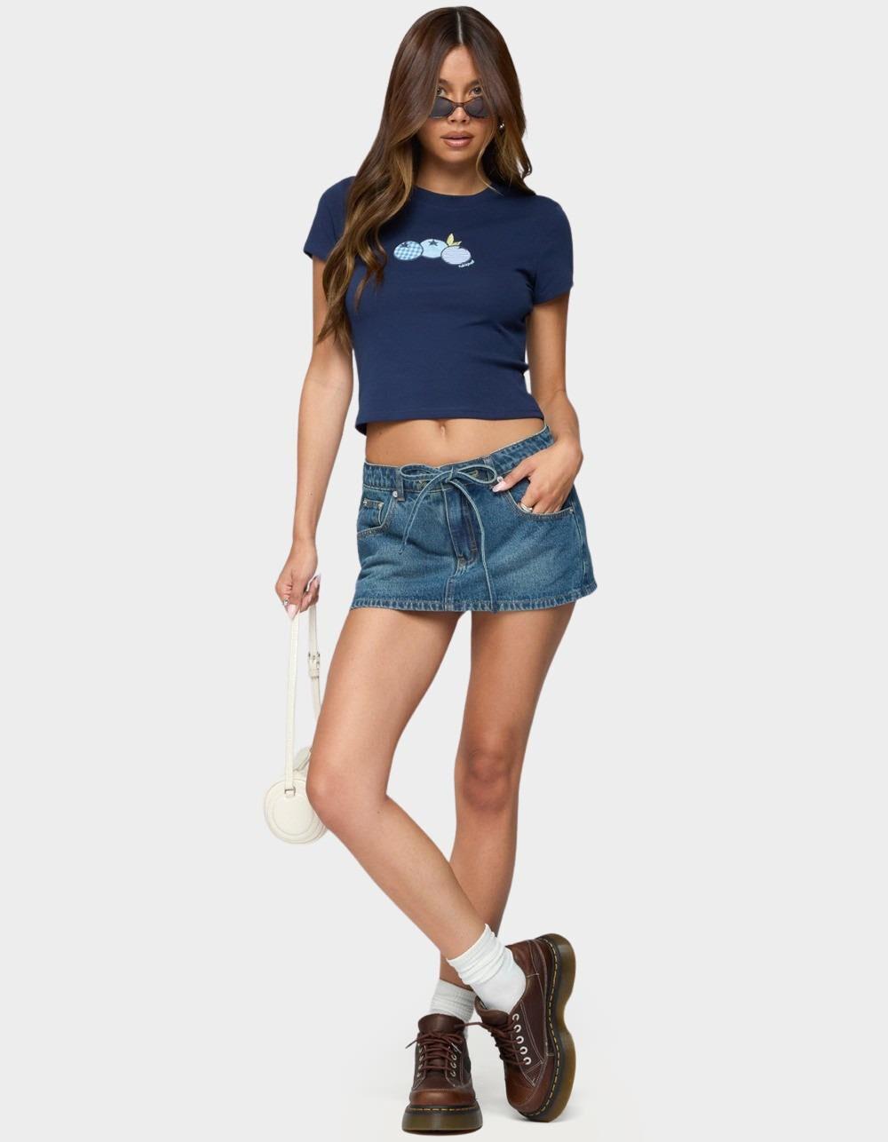 EDIKTED Ziggie Tie Front Denim Mini Skort - DARK BLUE Product Image