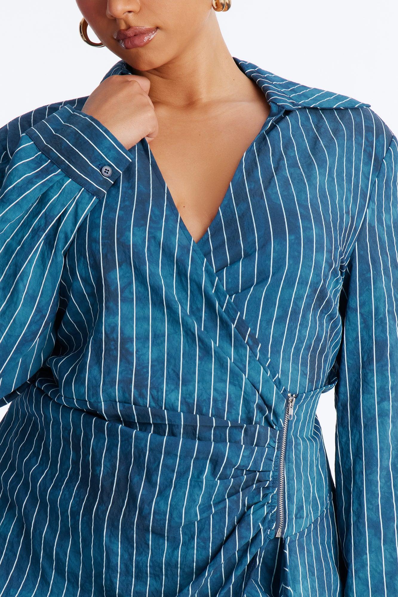 Adeline Pinstripe Tie Dye Midi Dress - Navy Female Product Image