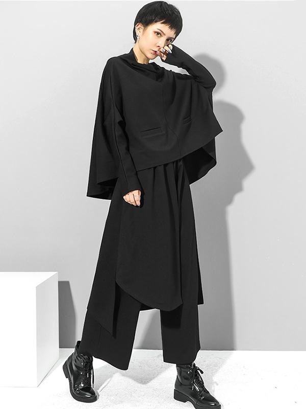 Irregularity Elastic Waist Wide Leg Solid Color Pants Product Image