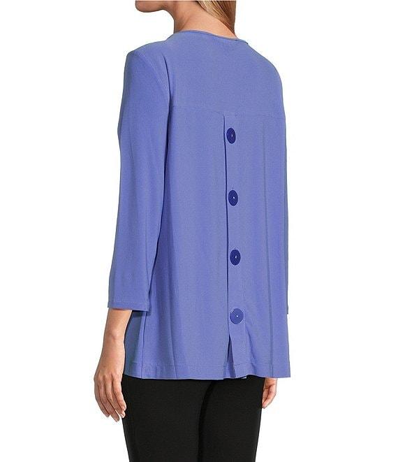 Slim Factor by Investments Crew Neckline High-Low Hem Back Button Top Product Image