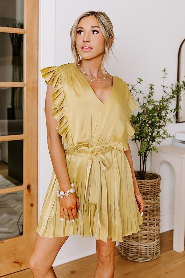 Cocktail Hour Pleated Satin Romper in Chartreuse Product Image