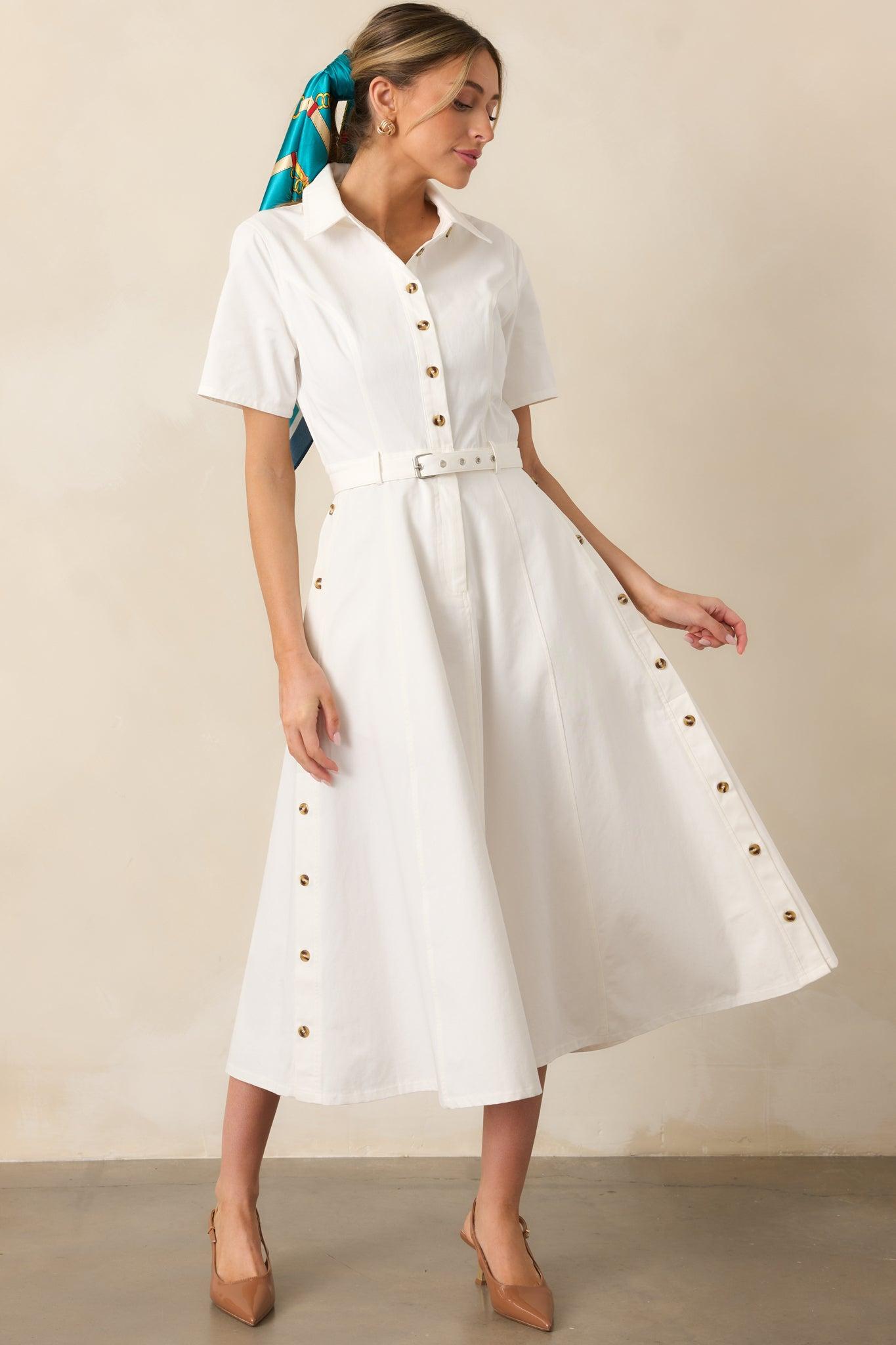 Making It Right White Cotton Belted Maxi Dress Product Image