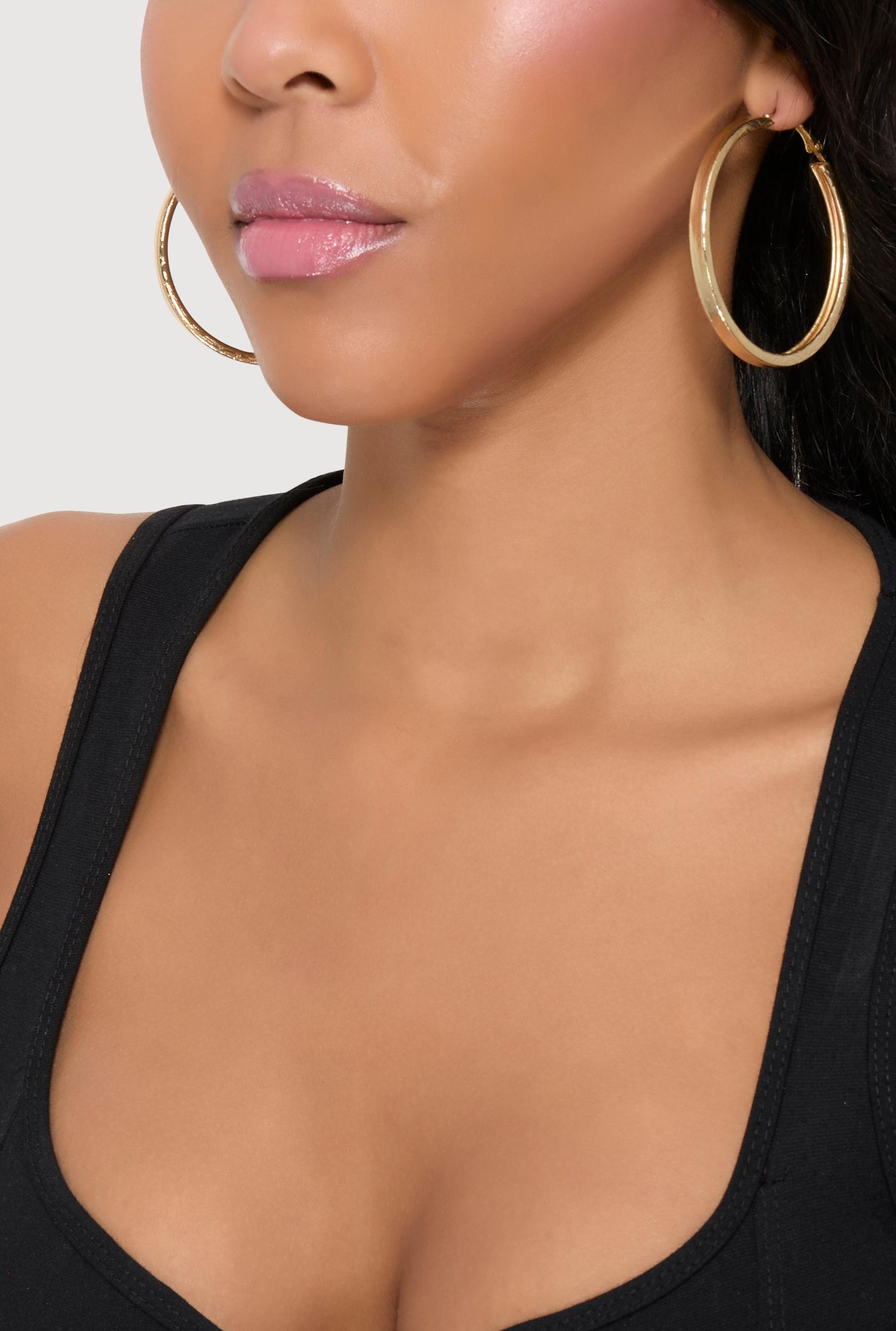 Metallic Textured Hoop Earring Trio Unisex Product Image