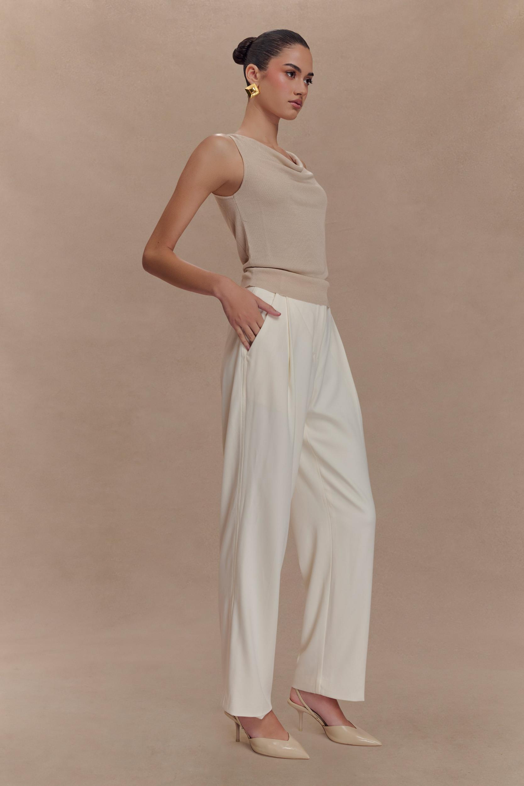 Brenda Draped Front Knit Top - Stone Product Image