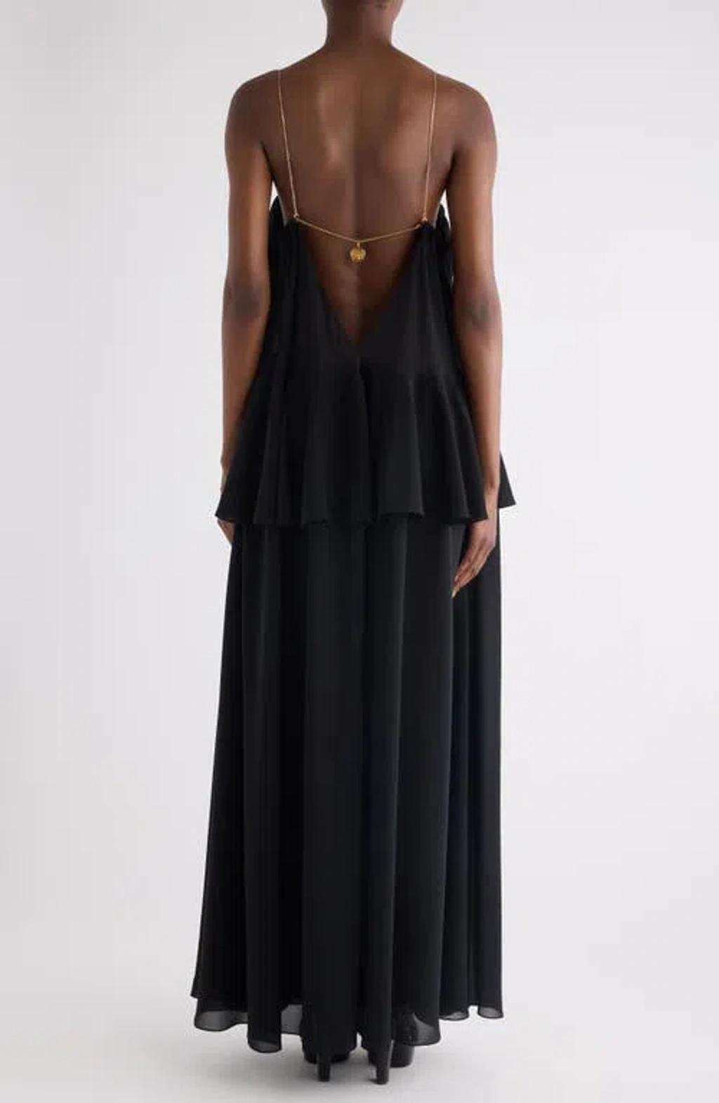 CHLOÉ Open-back Embellished Tiered Silk-georgette Maxi Dress In Black Product Image