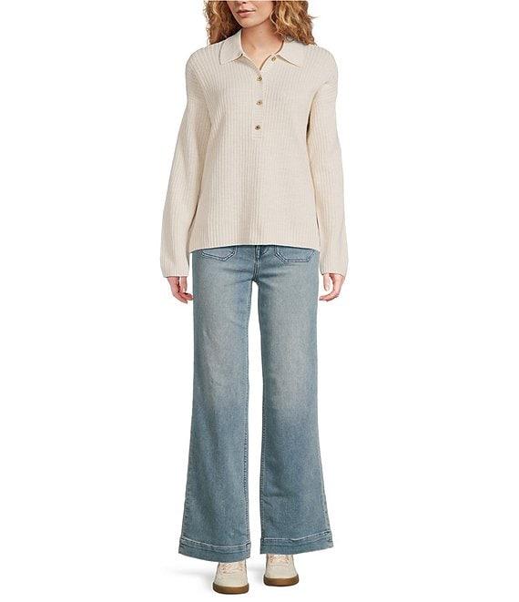 Faherty Miramar Linen Blend V-Neck Collared Long Sleeve Sweater Product Image