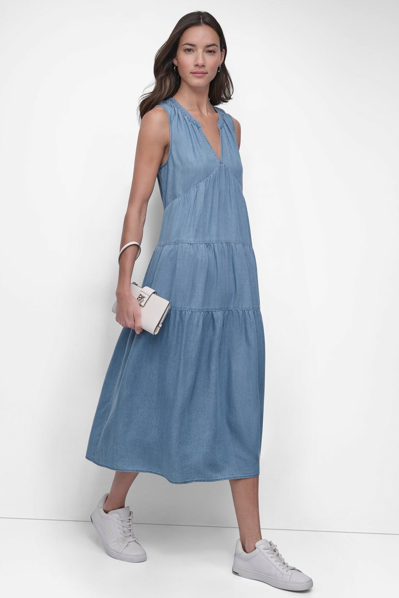 TENCEL TIERED MIDI SWING DRESS Product Image