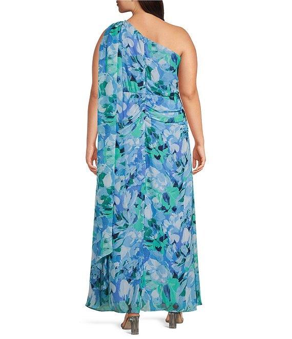 Jessica Howard Plus Size One Shoulder Floral Print Dress Product Image