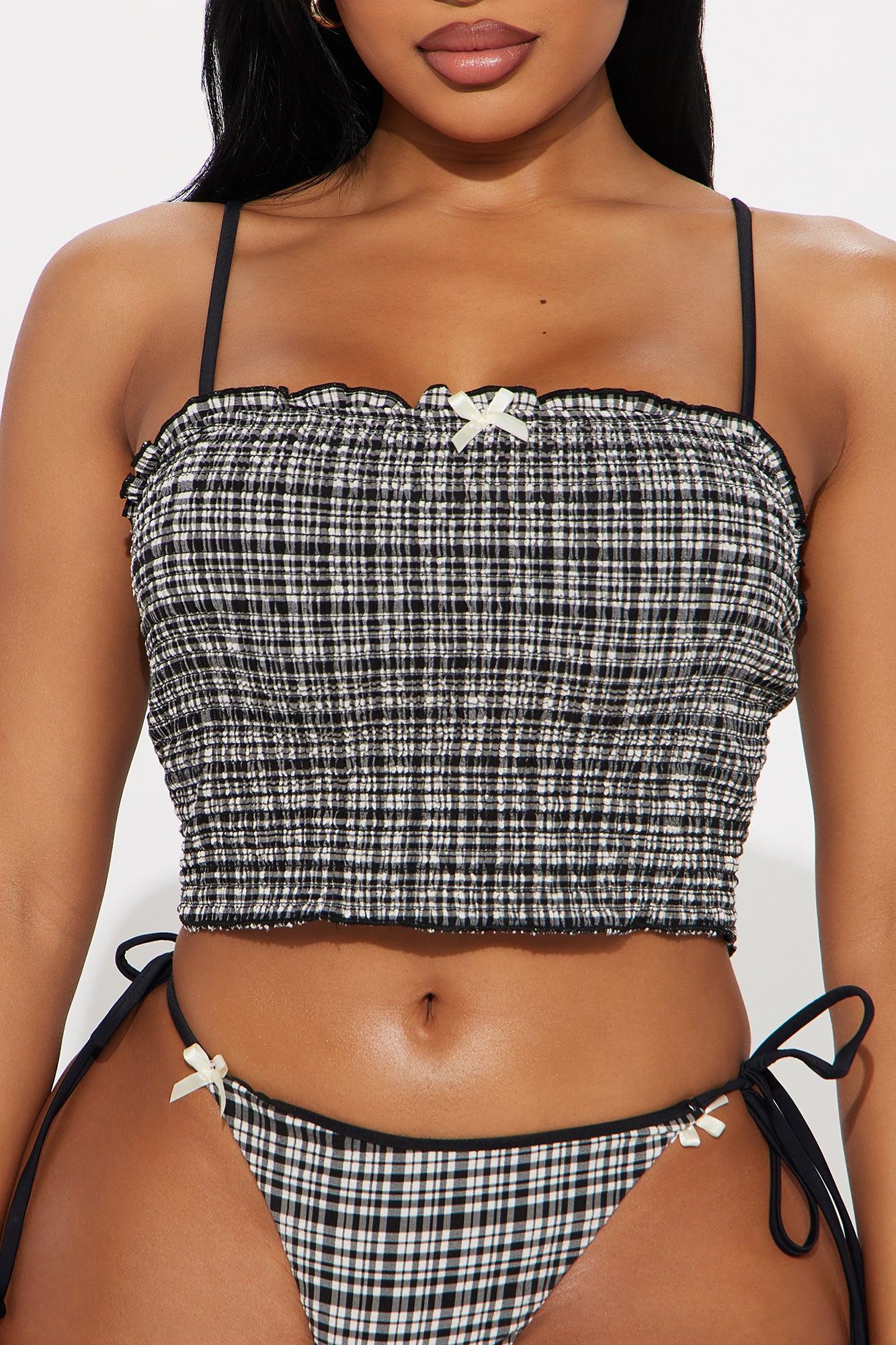 Charli Smocked Gingham Bandeau Tankini 2 Piece Bikini - Black/White Female Product Image