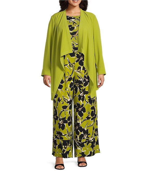 Investments Plus Size Open Drape Front Long Sleeve Button Cuff Novelty Jacket Product Image