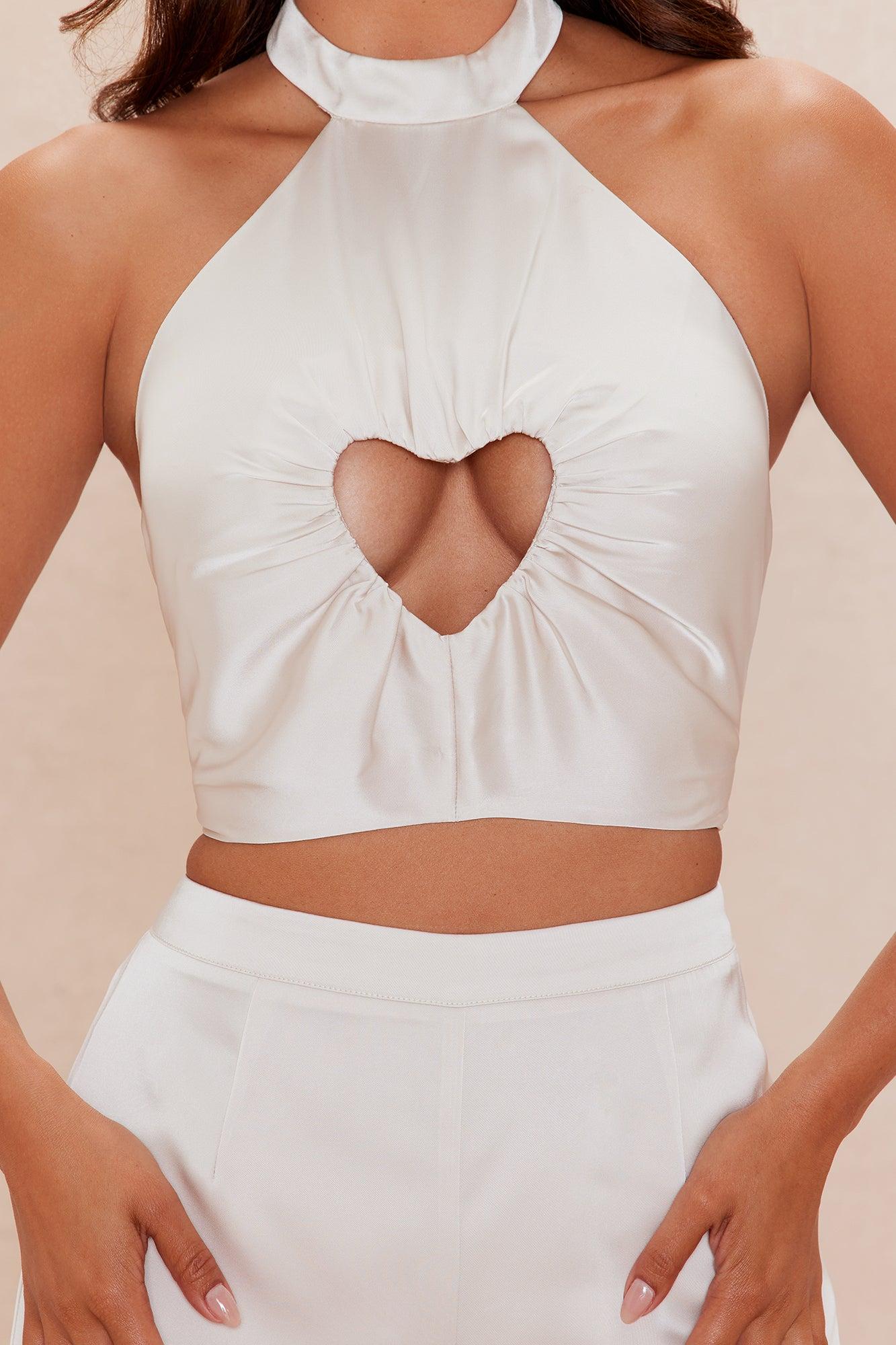 Amor Cut Out Satin Pant Set - Cream Female Product Image