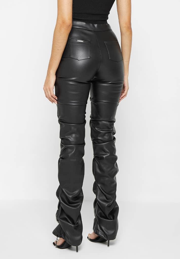 Tacked Leather Flared Trousers - Black Female Product Image