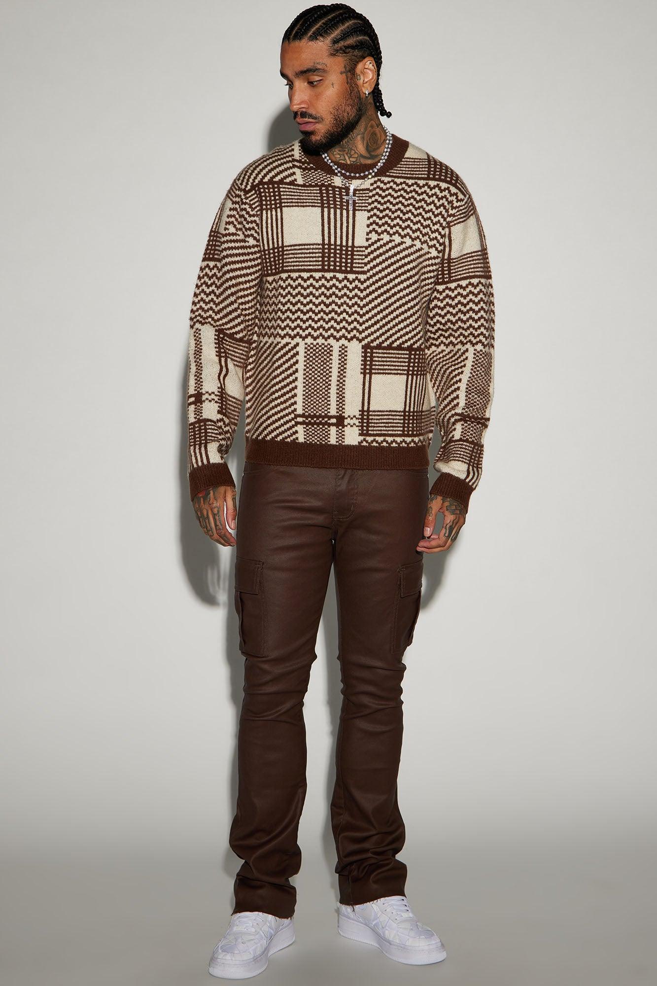 Mixed Lines Cozy Crewneck Sweater - Cream/combo Product Image