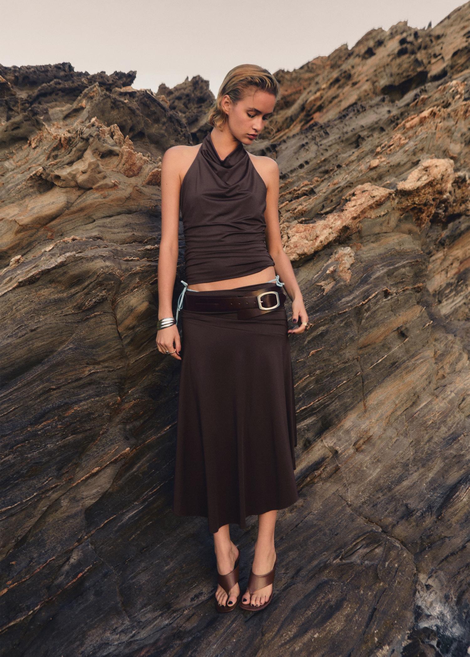 Draped midi skirt - Women | MANGO USA Product Image