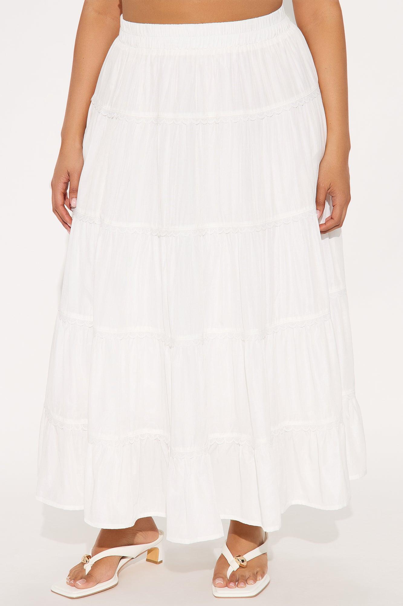 Rosalia Tiered Midi Skirt - White Product Image