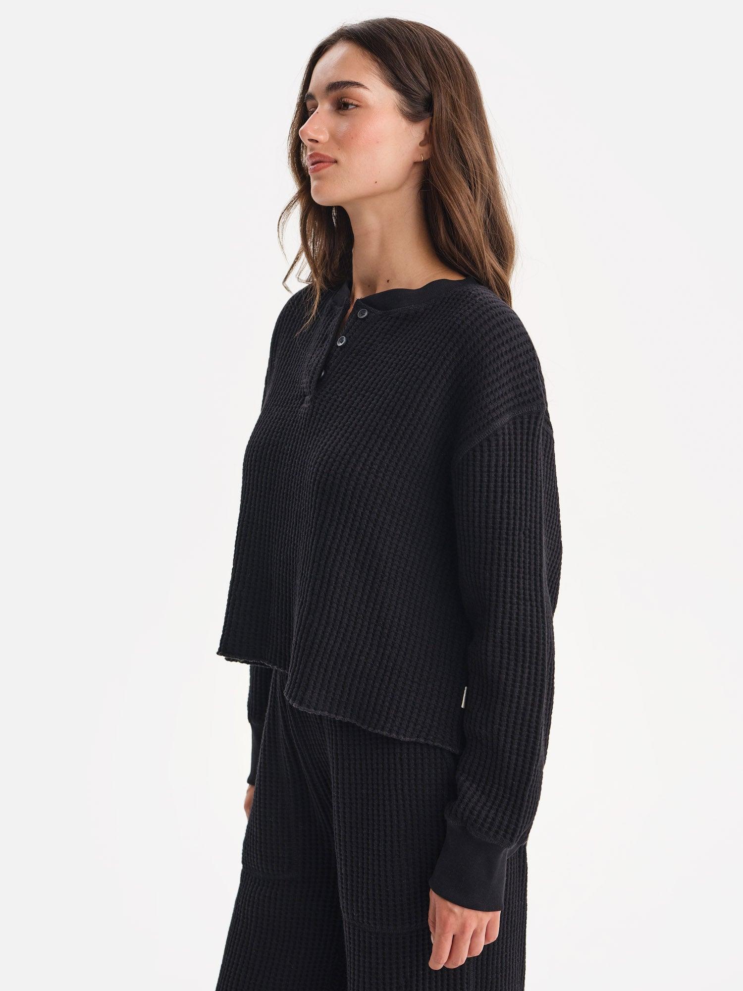 Organic Waffle Cropped Henley Female Product Image