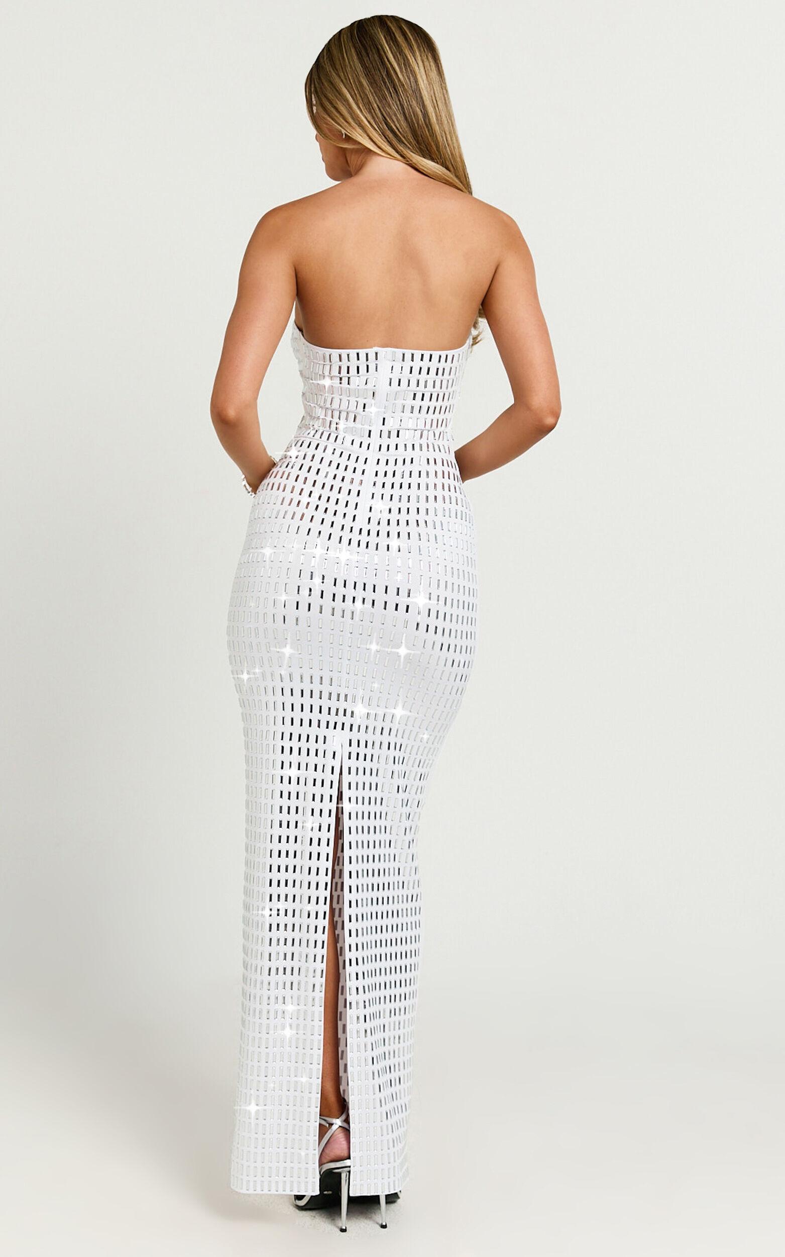 Joyce Maxi Dress - Heat Press Strapless Dress in Silver Product Image