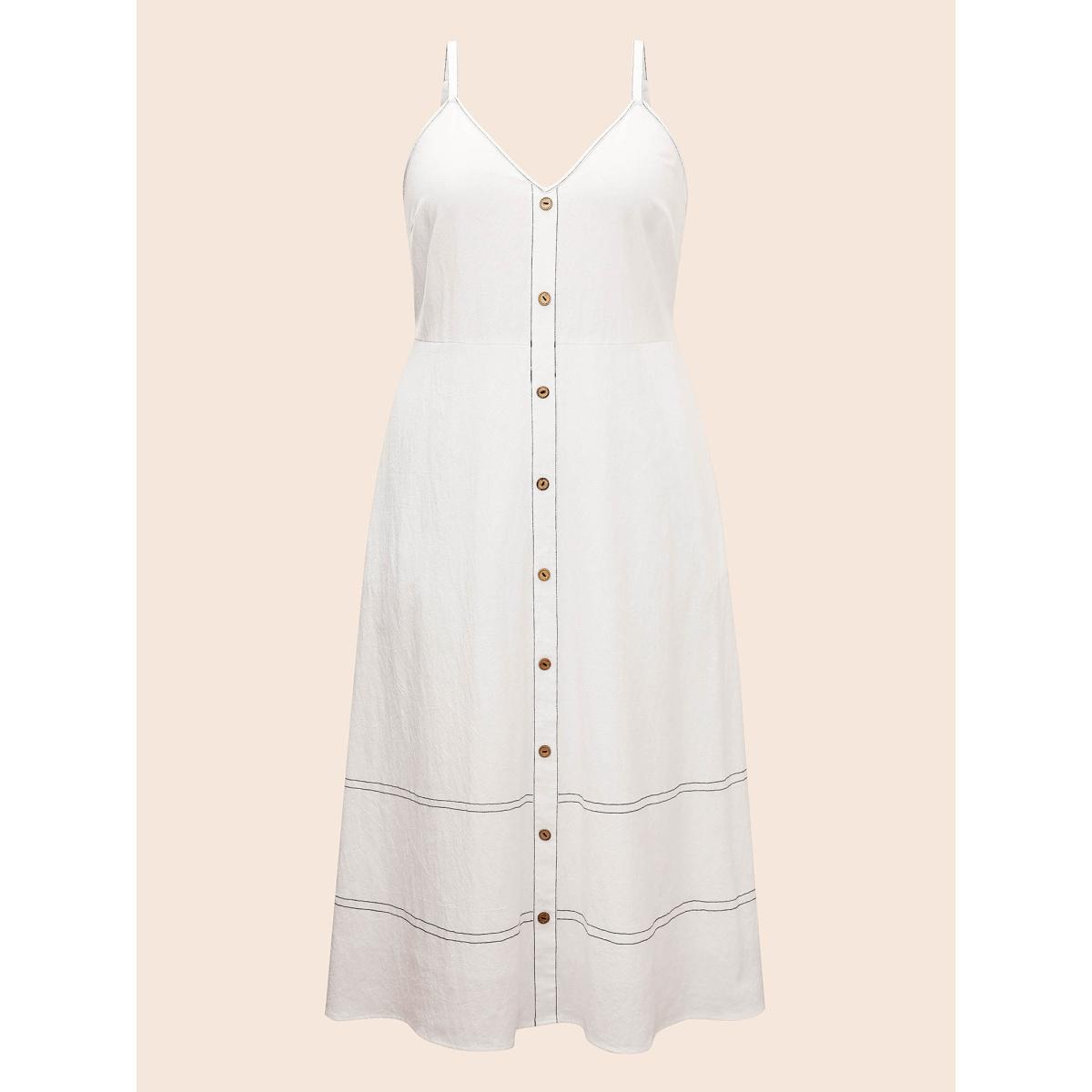 Plus Size Hollow Front Button Detail Flare Maxi Dress Originalwhite Women Resort Topstitching V-neck Sleeveless Curvy BloomChic 30/6X Product Image