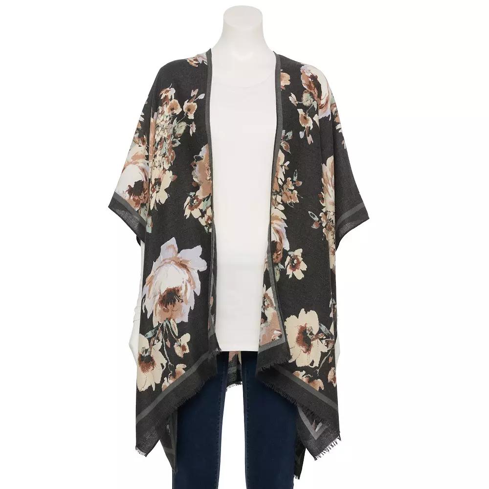 Women's Nine West Brushed Floral Printed Soft Ruana Topper, Team Product Image