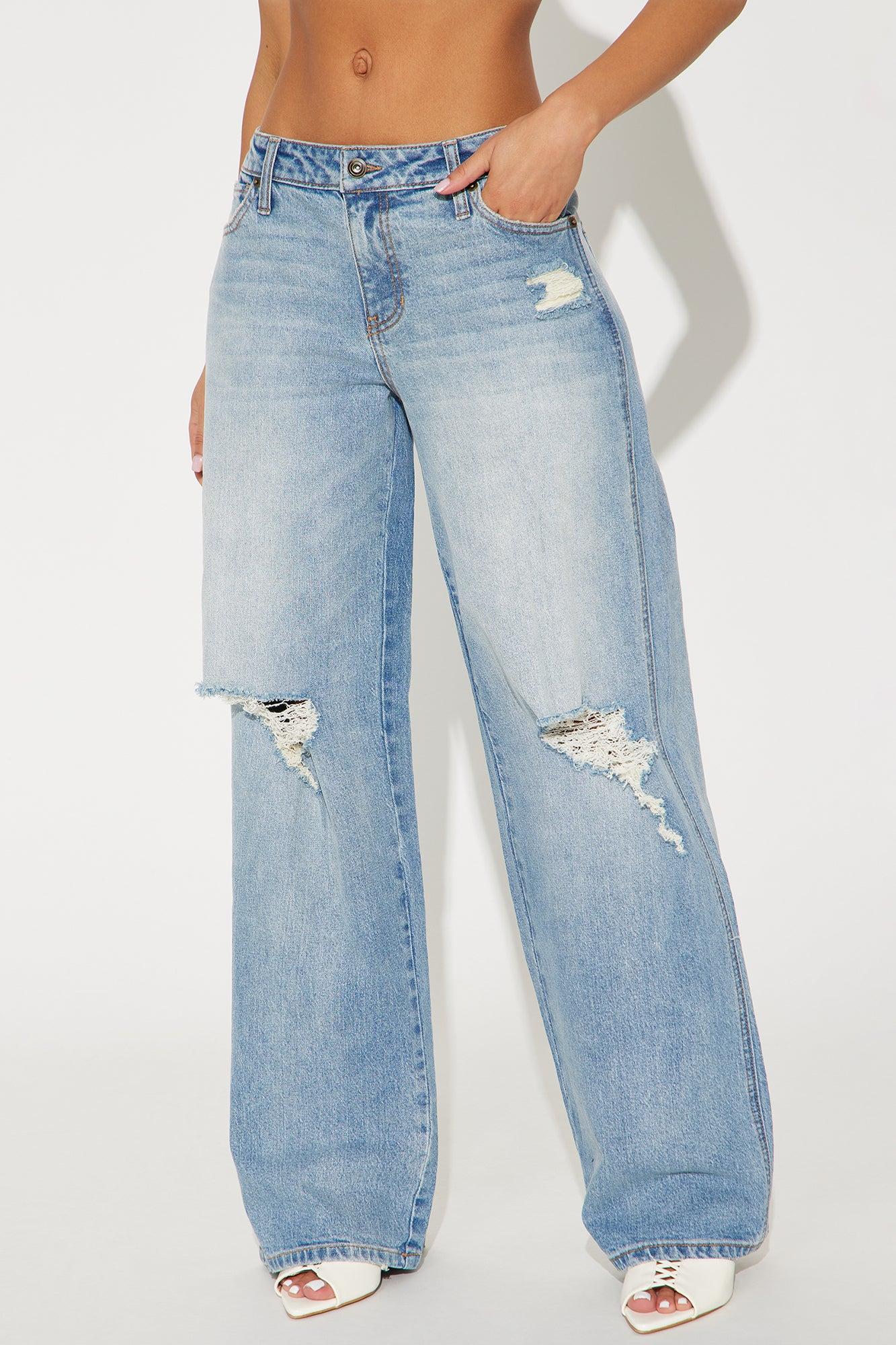 Always So Pressed Stretch Ripped Baggy Jeans - Medium Wash Product Image