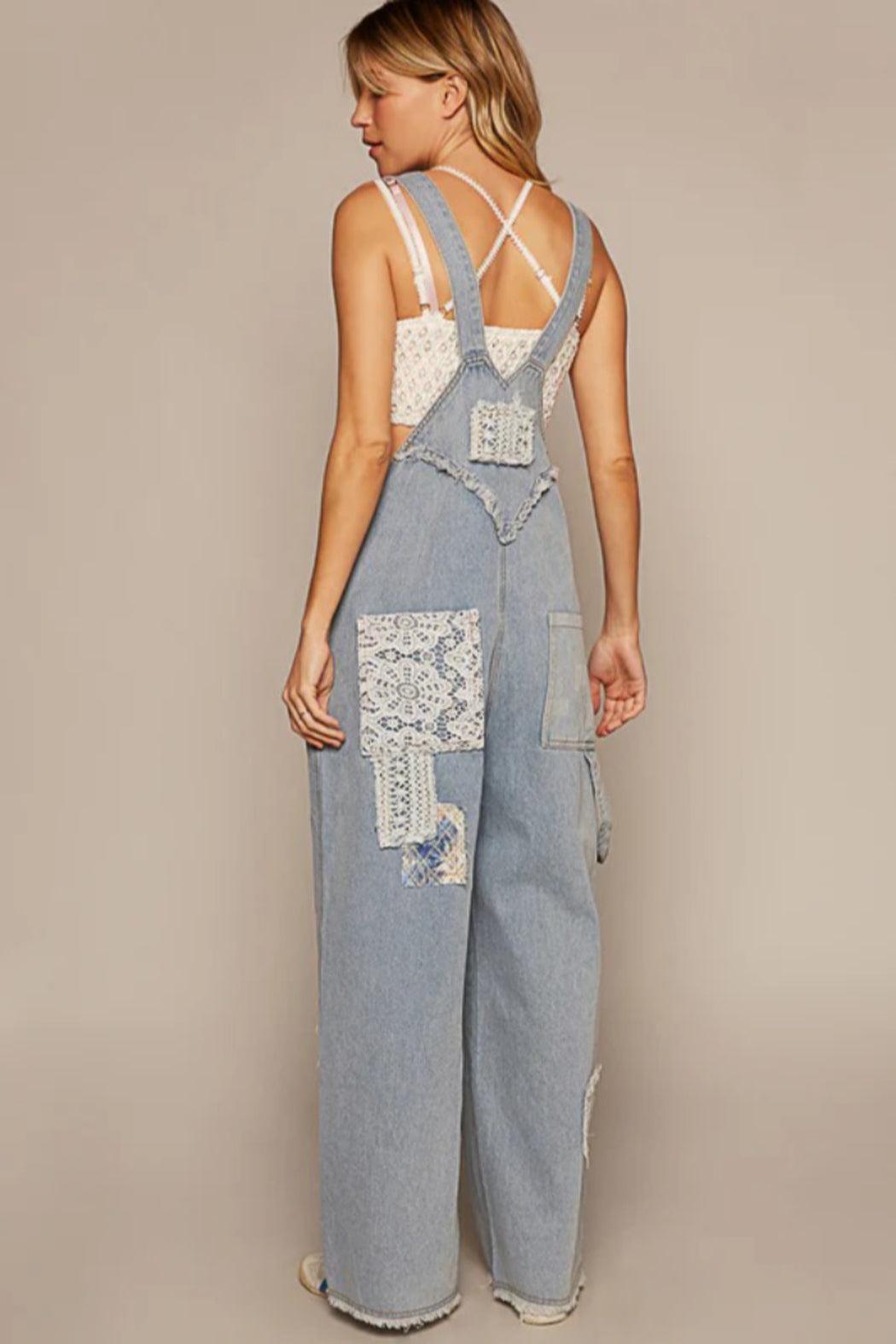 POL DENIM PATCH OVERALLS Product Image