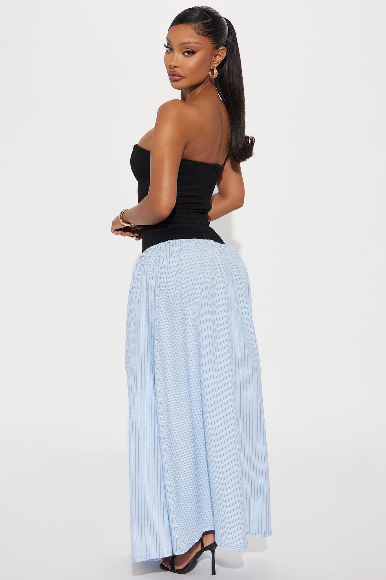 Joscelyn Drop Waist Contrast Maxi Dress - Light Blue Product Image