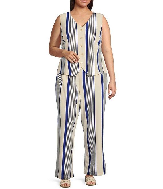 Skies Are Blue Plus High Rise Variegated Stripe Wide Leg Knit Coorinating Pants Product Image