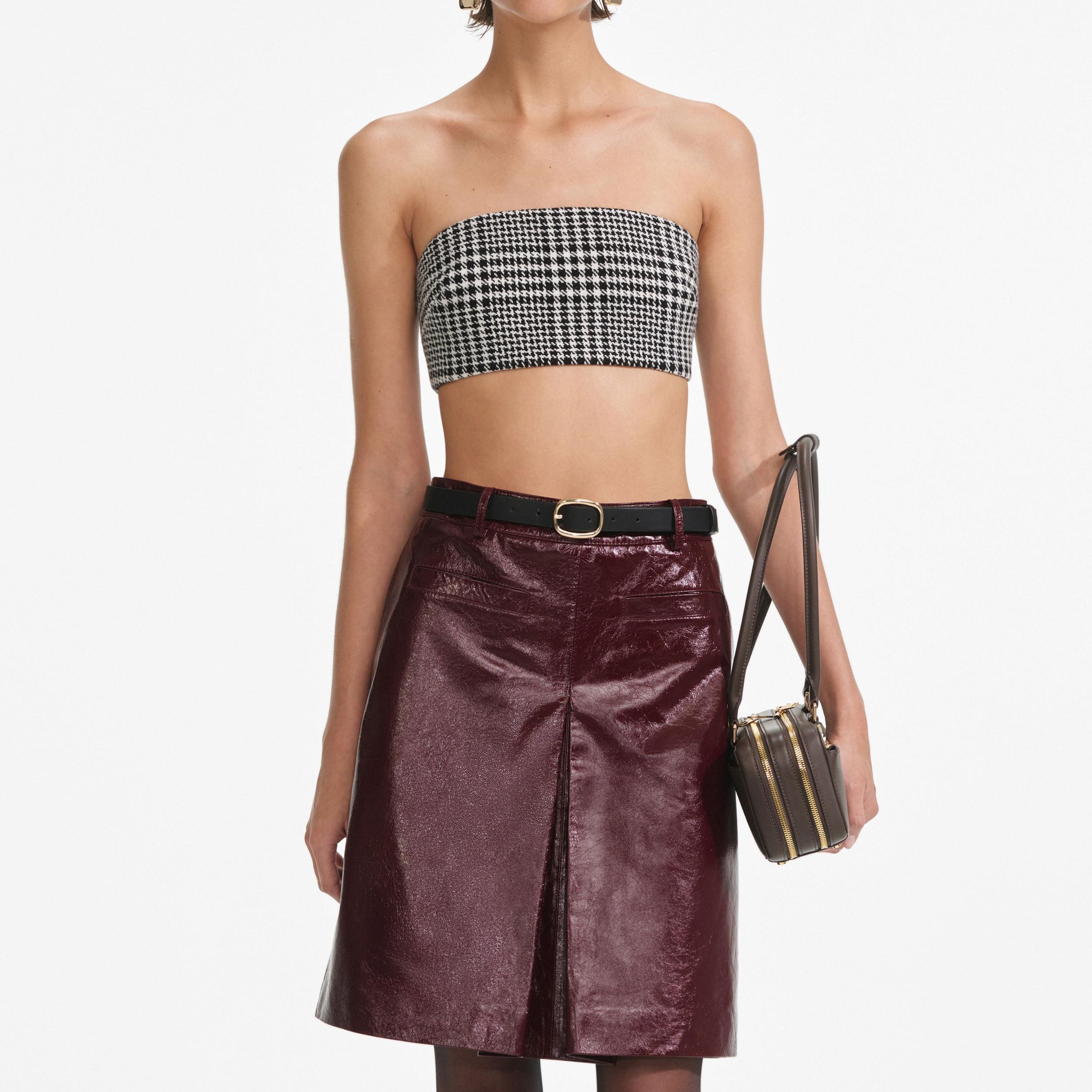 Burgundy Leather  Mini Skirt Product Image