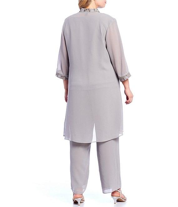 Le Bos Plus Size 3/4 Sleeve Sequin Lace Trim Crew Neck 3/4 Sleeve 3-Piece Pant Set Product Image