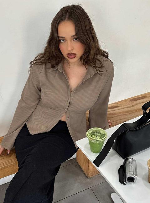 Anni Pinstripe Shirt Beige Product Image