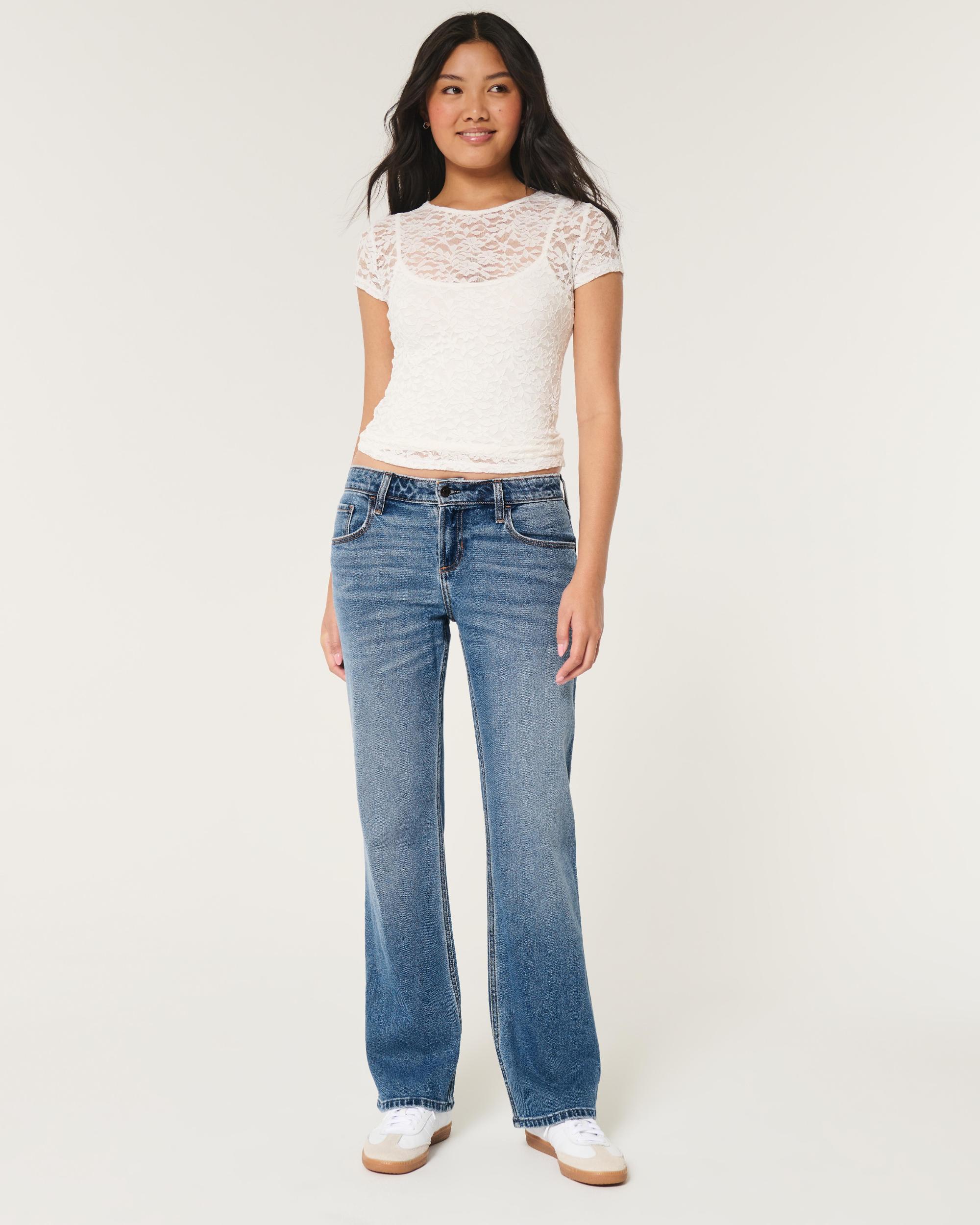Low-Rise Medium Wash Relaxed Straight Jeans Product Image