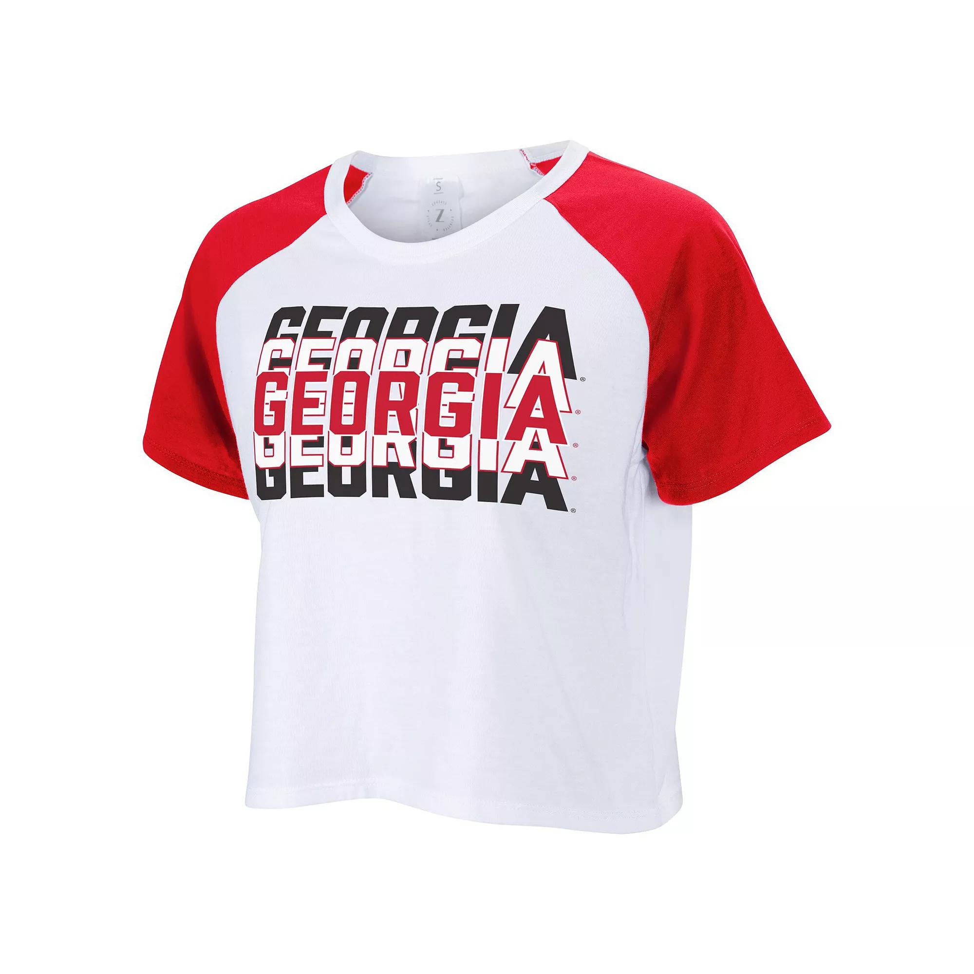 Women's ZooZatz White Georgia Bulldogs Colorblock Repeat Raglan Cropped T-Shirt, Size: XS Product Image