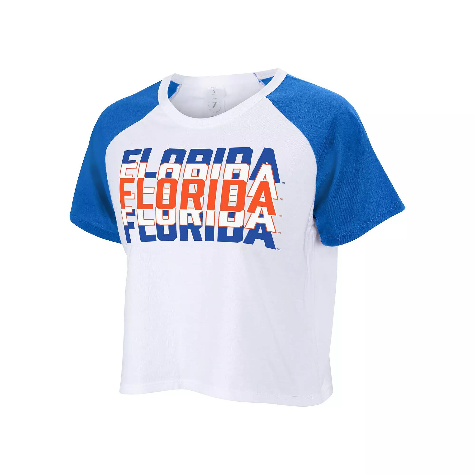 Women's ZooZatz White Florida Gators Colorblock Repeat Raglan Cropped T-Shirt, Size: Medium Product Image