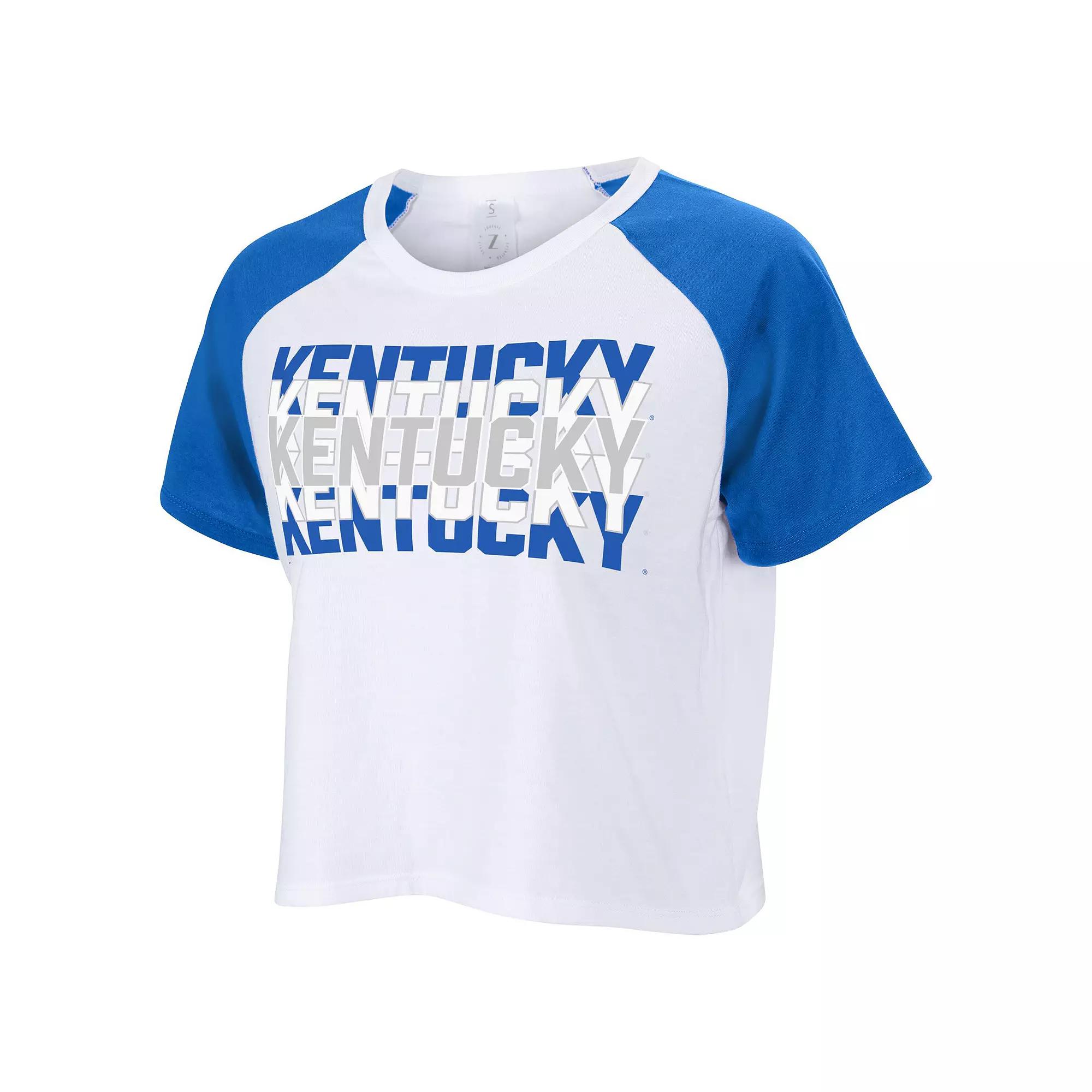 Women's ZooZatz White Kentucky Wildcats Colorblock Repeat Raglan Cropped T-Shirt, Size: XS Product Image