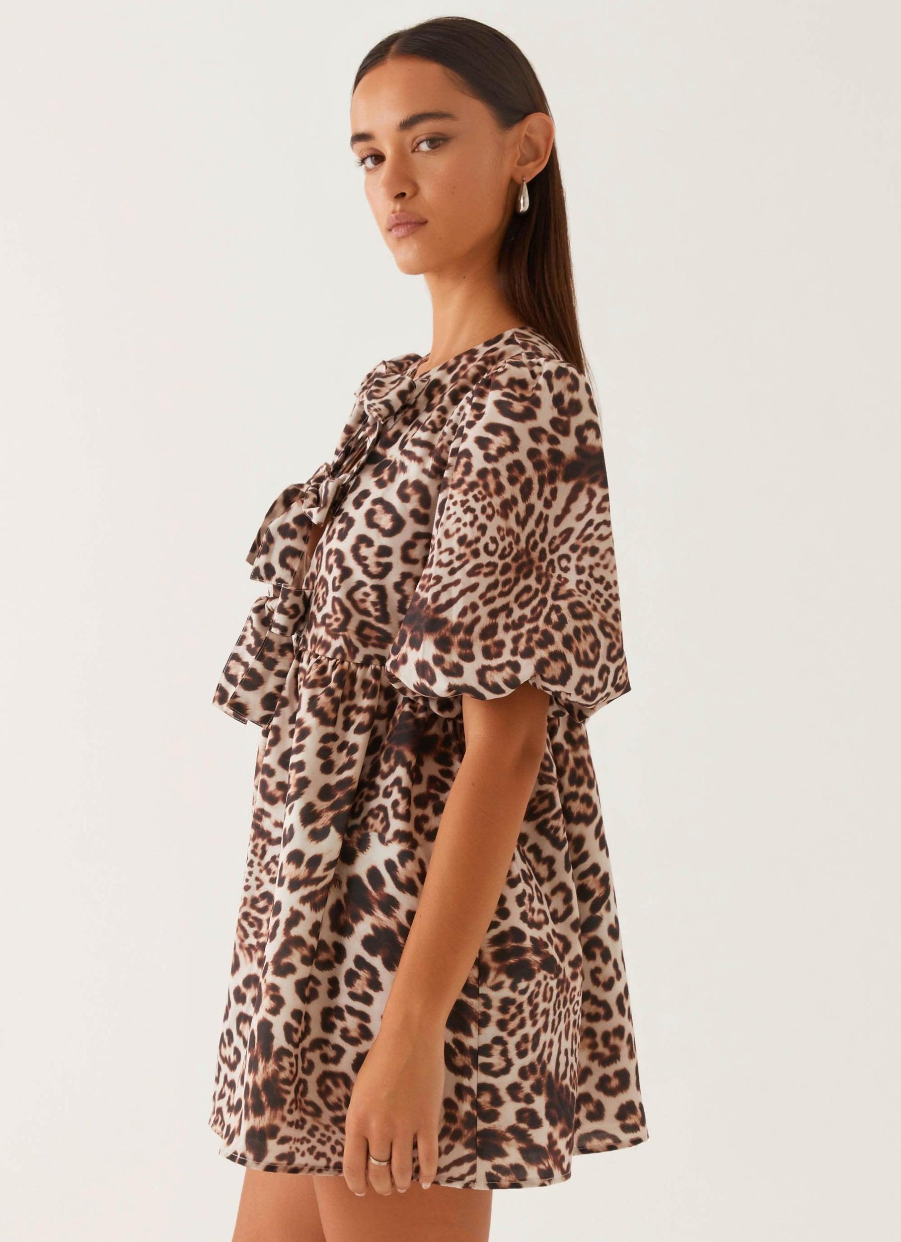 Western Wind Tie Mini Dress - Leopard Product Image