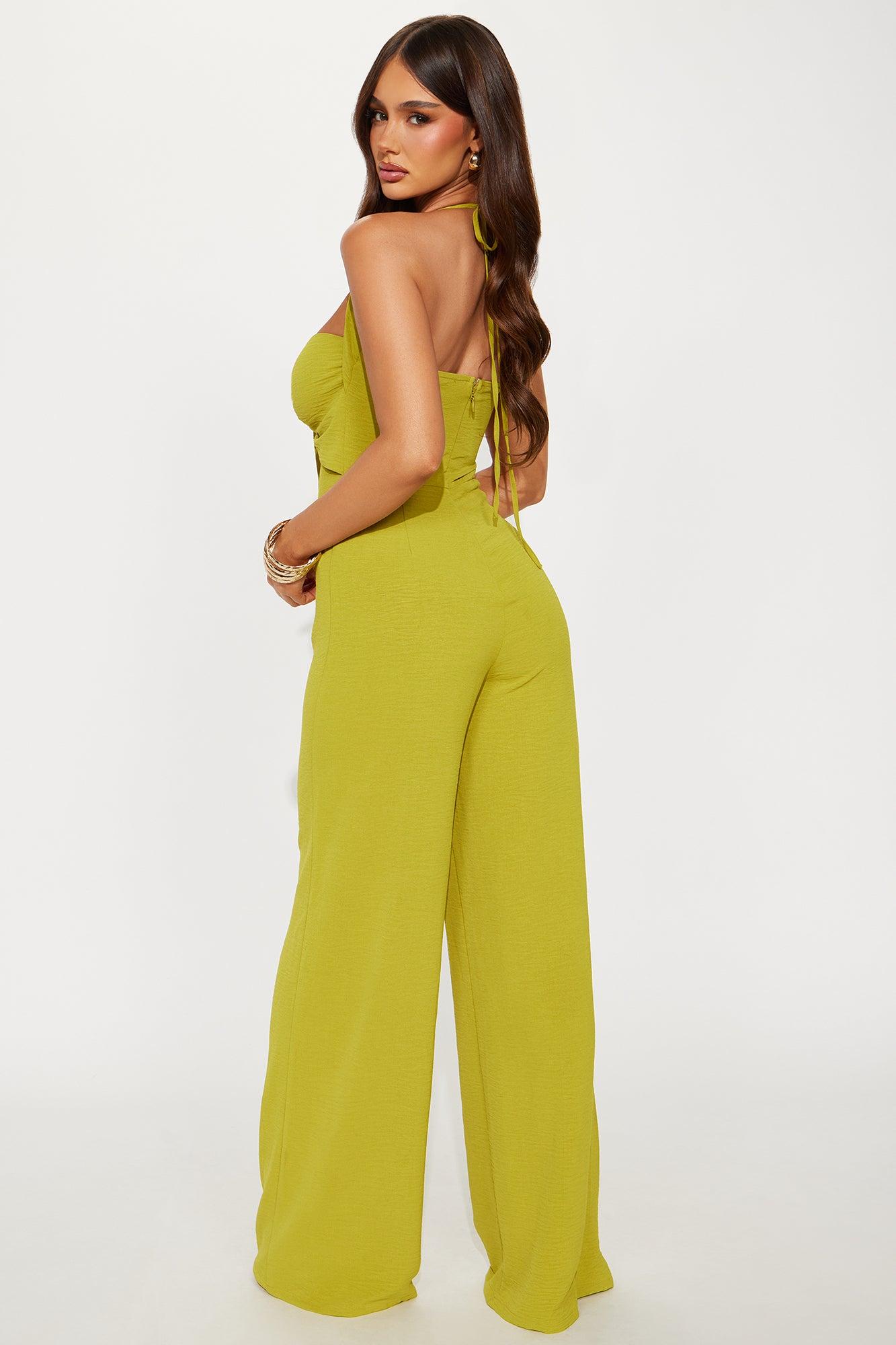 Ayla Vacation Halter Jumpsuit - Chartreuse Female Product Image